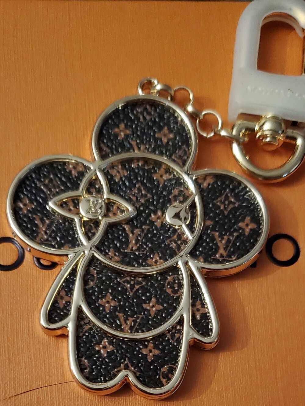 Monogram Flower Character Bagcharm; Key Chain Charm in Brown and Gold
